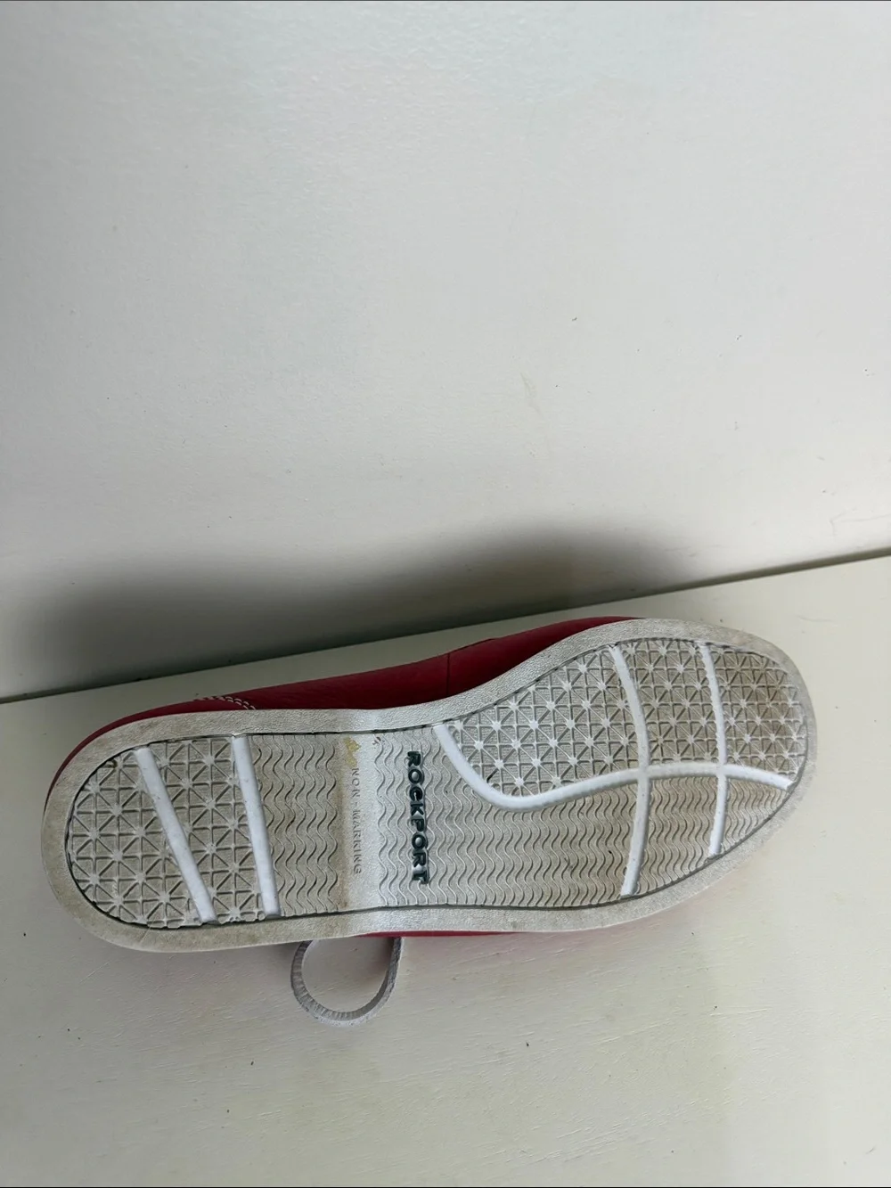 (2387) Rockport Men's Red Leather Boat Shoes - Casual Lace-Up, Size: 10